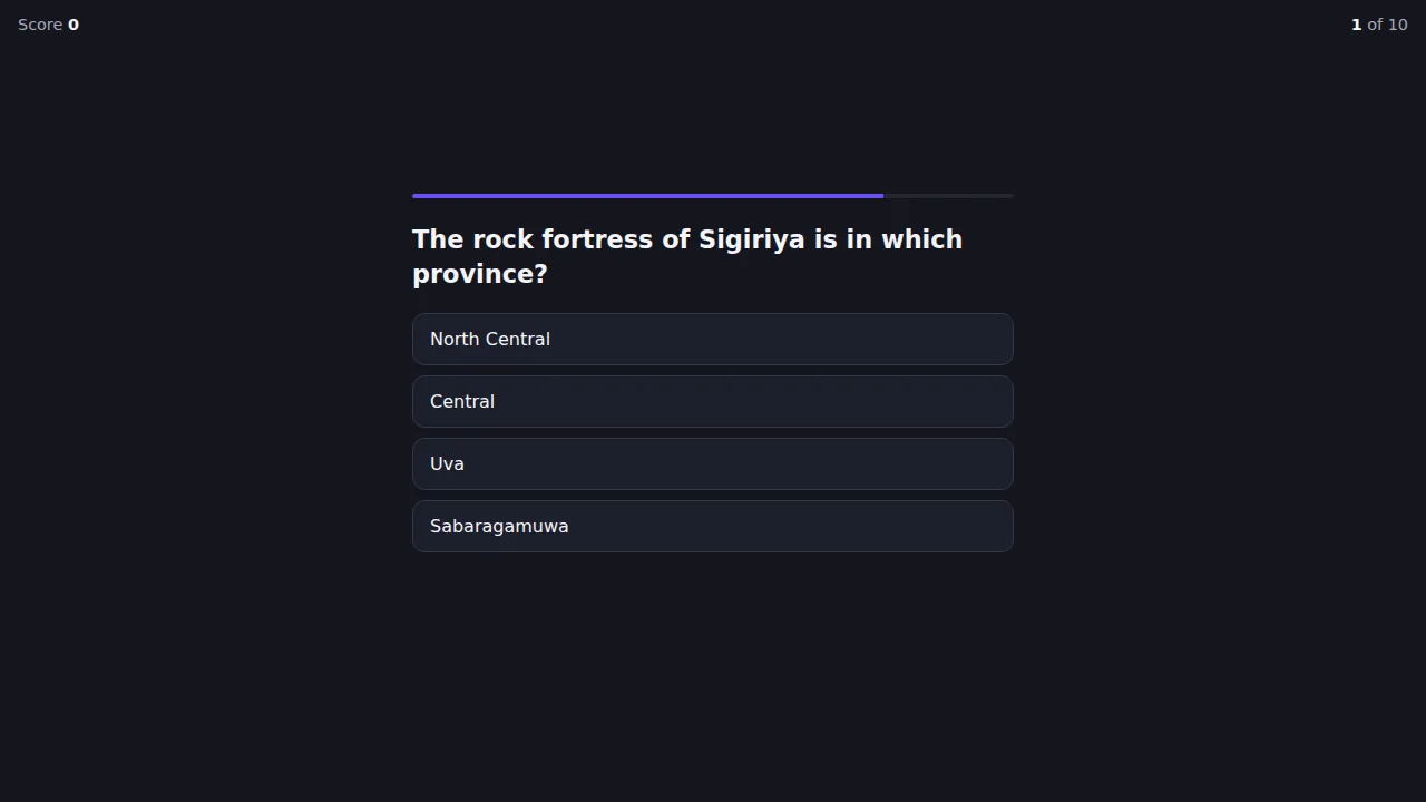 Sri Lanka Quiz showing the explanation after an answer